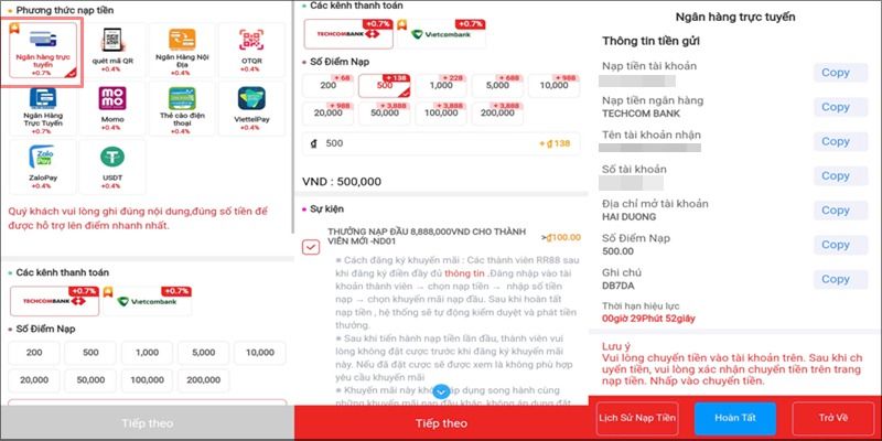 Có rất nhiều phương thức nạp tiền cho người chơi lựu chọn